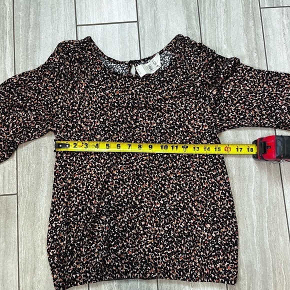 ANN TAYLOR LOFT Tan Black Soft 3/4 Sleeve Keyhole Back Top Shirt Size XSP NWT - Picture 4 of 6